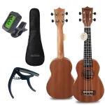 MOZOS GECKO Sopran Ukulele komplekt - naturaalne puit, 12 fretti, nailonkeeled, sisaldab transpordikotti, h&auml;&auml;lestajat, plektreid, rihma, varukeeli, puhastuslappi