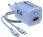Forcell F-Energy GaN III VT-41 33W USB-C & USB-A seinadapter, PD 3.0, QC 4.0, sinine