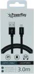 PowerRay USB to Lightning andmekaabel 3m Tekstiil Must PR-DCUL300TBK
