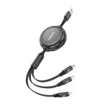 3-in-1 Retractable kaabel FONENG X113 1.1 m Must &mdash; Lightning, USB-C, Micro-USB
