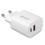 Lindy 73413 USB-A ja USB-C laadija, 20 W, Power Delivery, 100&ndash;240 V, valge