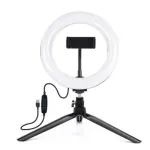 Elight ST6-5 16cm 10W LED-valgusring koos telefonihoidja, 0,5m metallist statiivi ja BT-puldiga, must