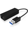 ICY BOX USB 3.0 A-t&uuml;&uuml;pi RJ-45 Etherneti port, juhtmega, USB, Ethernet, 1000 Mbit/s, must