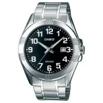 CASIO MTP-1308D-1B meeste analoogkvartskell, roostevaba teras, 43,5 mm, must sihverplaat, kuup&auml;eva kuvamine