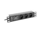 Toitejaotusseade LANBERG PDU-03E-0200-BK &mdash; 1U, 3x t&uuml;&uuml;p E pistikupesa, 220&ndash;250 V, 16 A, 2 m kaabel, must