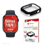Displex 10H karastatud klaas Apple Watch 9/8/7 (45mm), t&auml;iskere &uuml;mbris, IP68, kl&otilde;psatav, must matt