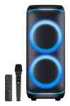 Denver BPS-470 Bluetooth Party Speaker with Karaoke, 2000W PMPO, 20W RMS, LED Lights, FM Radio, TWS, Microphone Included, Black