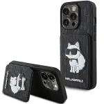 Karl Lagerfeld KLHCP15LSAKCNSCK iPhone 15 Pro 6.1 Must k&otilde;va kest Saffiano kaardipesade ja alusega Monogram Choupette