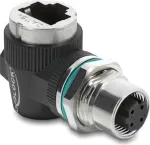 Delock M12 Adapter D-coded 4 Pin Female to RJ45 Female Panel Mount 90&deg; Angled