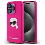 Karl Lagerfeld iPhone 15 Pro 6,1 inch Silikoonist k&otilde;va &uuml;mbris Karl Head Printiga, MagSafe - Fuksia