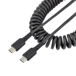 StarTech.com 3ft (1m) USB C Charging kaabel, Coiled Heavy Duty Fast Charge & Sync USB-C kaabel, USB 2.0 USB-C kaabel, Rugged Aramid Fiber, Durable Male to Male USB kaabel, Must
