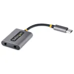 StarTech.com USB-C k&otilde;rvaklappide jaotur, USB USB-C kahe peakomplekti adapter koos mikrofoni sisendiga, USB-C kuni 3,5 mm heliadapter/k&otilde;rvaklappide adapter, USB-C helipistikuni/abiv&auml;ljund, 24-bitine DAC