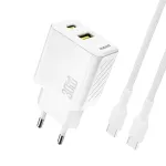 Dudao A27TCEU PD 30W GaN USB-A USB-C seinat&auml;itja koos USB-C kaabliga - valge
