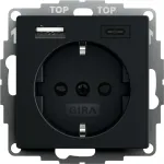 gira toitepistikupesa USB-pesaga, mudel 2459005, must viimistlus