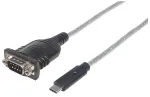 Manhattan USB-C jadaadapter, isane-isanele, USB-C jada-/RS232/COM/DB9 port, Prolific PL-2303RA kiip, kaabel 45 cm, h&otilde;bedane/must, pol&uuml;kott