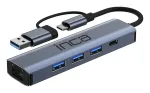 INCA Hub IUTP-5T USB-C/A to 3x USB-A 3.0 / RJ45 5 Gbit/s Grey
