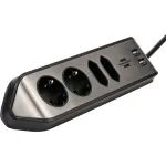 Brennenstuhl estilo Eck-Steckdosenleiste 4-fach, schwarz 2x Schutzkontakt-Steckdosen, 2x Euro-Steckdosen, inkl. USB-Ladefunktion
