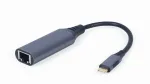 V&otilde;rguadapter Gembird A-USB3C-LAN-01 USB-C USB 3.2 Gen 1, Gigabit RJ-45, 0,15 m kaabel, metallkorpus, hall/must