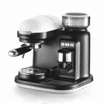 Ariete 1318 Moderna espressomasin integreeritud kohviveskiga, kohviubadele ja jahvatatud kohvile, piimavahustaja cappuccino valmistamiseks, 1 ja 2 tassi filter, 1080 W, 800 ml, valge
