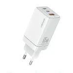 USAMS Sandru Series CC180TC02 GaN 65W USB-C laadija (valge) - 2xUSB-C + 1xUSB-A, PD3.0 & QC3.0 kiirlaadimine, EU pistik