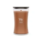 WoodWick Radiant Amber 609.5g L&otilde;hnak&uuml;&uuml;nal puidust tahiga, kuni 180 tundi p&otilde;lemisaega, liivaklaasist purk