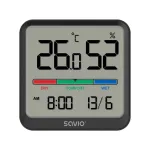 Savio CT-01/B juhtmeta siseruumide temperatuuri- ja niiskusandur, LCD, kell, kuup&auml;ev, magnetkinnitus, must