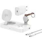 4smarts 540994 Trident Qi2 3-&uuml;hes juhtmevaba laadimisjaam Apple Watchi laadijaga, 30 W toiteadapter, &uuml;hildub MagSafe'iga, USB-C, kiirlaadimine, valge