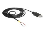 Delocki kaabel USB2.0 t&uuml;&uuml;p-A pistik > 2 x paljas juhtmeots - 1,5 m - must (85664)