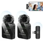 PULUZ PU648B 2x juhtmevaba lavalier-mikrofon USB-C nutitelefonidele, tahvelarvutitele, s&uuml;learvutitele - 2.4GHz, omnidirektsionaalne, &uuml;henda ja t&ouml;&ouml;ta