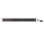 EXERTIS CONNECT 19 inch 1U Rackmount PDU, 12 x IEC C13 pistikupesa, Schuko sisend, 2,5 m kaabel, alumiinium, must (808903)