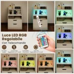 LED-&ouml;&ouml;kapp moodsa laadimisjaama ja &uuml;mberminekuvastase komplektiga elutuppa, valge magamistoa &ouml;&ouml;kapp