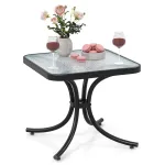 Karastatud klaasist pealispinnaga terrassilaud, 51 cm x 51 cm v&auml;listingimustes kasutatav k&otilde;rvallaud vastupidava metallraamiga, terrassi kandiline otsalaud, sise- ja v&auml;listingimustes kasutatav v&auml;ike kompaktne kohvilaud