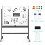 Mobiilne suur magnetiline p&ouml;&ouml;ratav tahvel, 360&deg; p&ouml;&ouml;ratav, 90 x 120 cm, must + valge