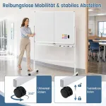 120 x 90 cm mobiilne valge tahvel lukustatavate universaalrataste ja kahepoolse magnetilise pinnaga &ndash; must