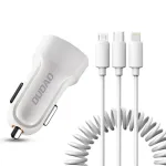 Dudao autolaadija 2x USB 2.4A + 3in1 USB-kaabel Lightning / Type C / micro USB valge (R7 valge)