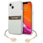 Kaitse&uuml;mbris iPhone 13 mini 5.4 tolli &ndash; Guess GUHCP13SKB4GBR 4G Brown Strap Charm, l&auml;bipaistev k&otilde;va &uuml;mbris