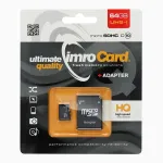 IMRO microSDXC 64 GB m&auml;lukaart, 100 MB/s, Class 10 UHS-I, SD-adapteriga