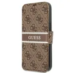Guess GUBKP13L4GDBR 4G Printed Stripe raamatkaas iPhone 13 Pro, pruun