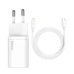 Baseus TZCCSUP-B02 USB-C seinalaadija 20 W + Lightning kaabel, valge