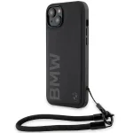 BMW Signature Leather Wordmark Cord telefoni&uuml;mbris iPhone 15 / 14 / 13, must