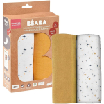 BEABA PUUVILLASTE XXL-SUURUSES M&Auml;HKMELAPPIDE KOMPLEKT, 2 TK, 120 &times; 120 CM, HONEY YELLLOW/STARRY NIGHT