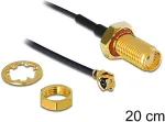 DELOCK Antennenkabel SMA Buchse zum Einbau zu I-PEX Inc., MHF&reg; I Stecker 1.13, 20 cm Gewindel&auml;nge 10 mm spritzwassergesch&uuml;tzt