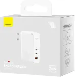 NONAME Ładowarka Baseus Baseus ładowarka sieciowa GaN5 Pro PD 140W 2x USB-C 1x USB biała + kabel USB-C - USB-C 240W