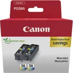 Tooner CANON CLI 36 Color Twin Pack Farve (cyan, magenta, gul) 249 sider Bl&aelig;kbeholder