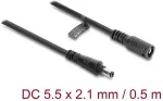 DELOCK DC Verl&auml;ngerungskabel 5,5 x 2,1 mm Stecker zu Buchse mit Bajonettverschluss 18 AWG, 0,5 m schwarz