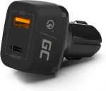 GREEN CELL Car Charger 1xUSB-C Power Delivery 1xUSB3.0 Quick Charge 12V Black