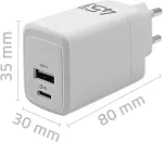 QOLTEC 51825 GaN 45W charger| 5-20V | 1.5-3A | 1 x USB-C PD | 1x USB QC 3.0 | White