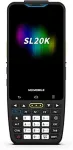 M3 Mobile SL20K with 4-inch display, 2D imager, Android, 4GB RAM, 64GB storage, 4G LTE, Wi-Fi, Bluetooth, NFC, 13MP/5MP cameras, IP65, 30-key numeric keypad, includes hand-strap and protective foil.