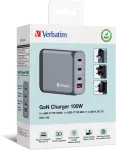 VERBATIM GaN charger 100W, 1x USB-A, 3x USB-C (grey, PD 3.0, QC 3.0)