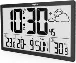 GreenBlue GB218 Extra Large LCD Wall Clock with Weather Station Temperature and Date Display